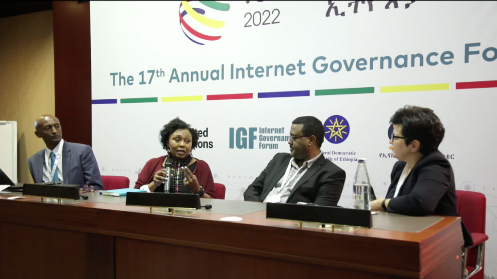 Live-stream screen capture of the Internet Governance Forum session ‘An internet that empowers all women: can we make it happen?’ on IGF’s YouTube channel