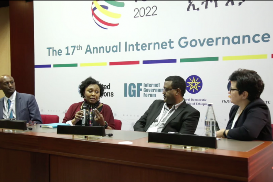 Live-stream screen capture of the Internet Governance Forum session ‘An internet that empowers all women: can we make it happen?’ on IGF’s YouTube channel