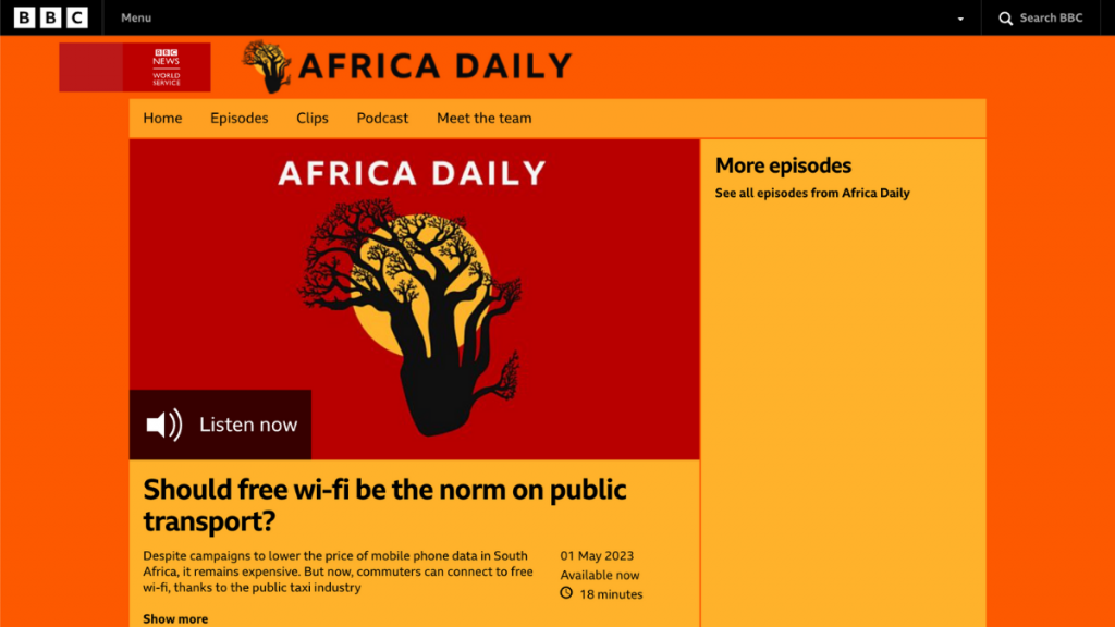 Screenshot of BBC World Service Africa Daily episode Should free wi-fi be the norm on public transport