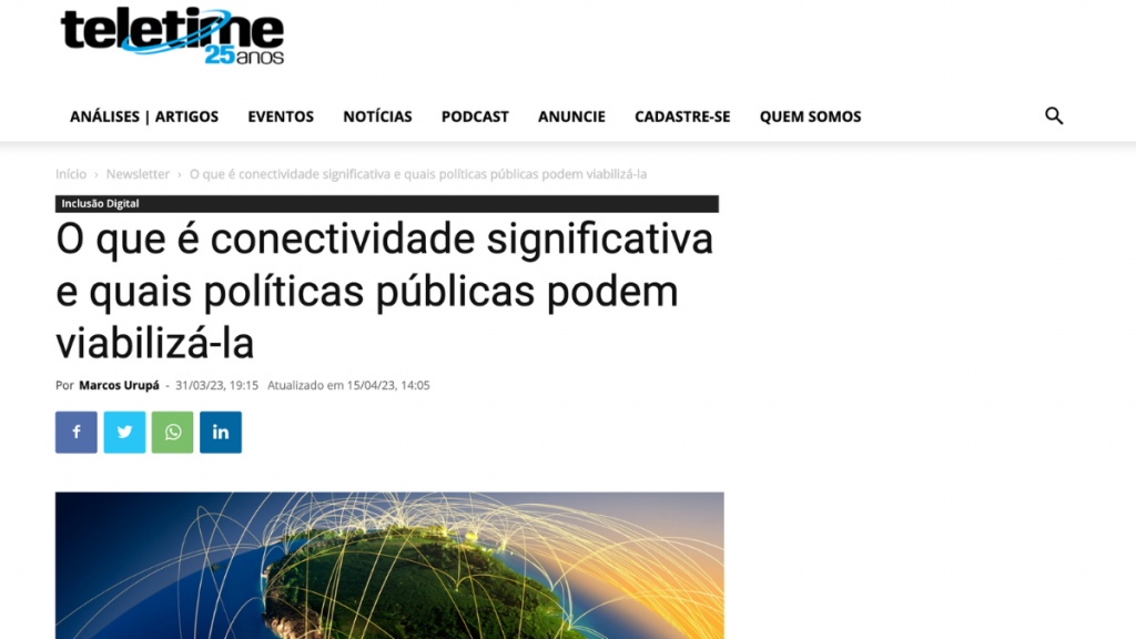 Screenshot of Teletime Brazil article O que é conectividade significativa e quais políticas públicas podem viabilizá-la